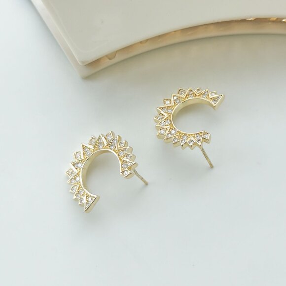Alicia Bonnie Sunburst Gold White Crystal Stud Earrings - Picture 3 of 4
